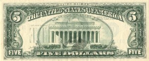 Paper Money Error - $5 Full Offset Face on Back